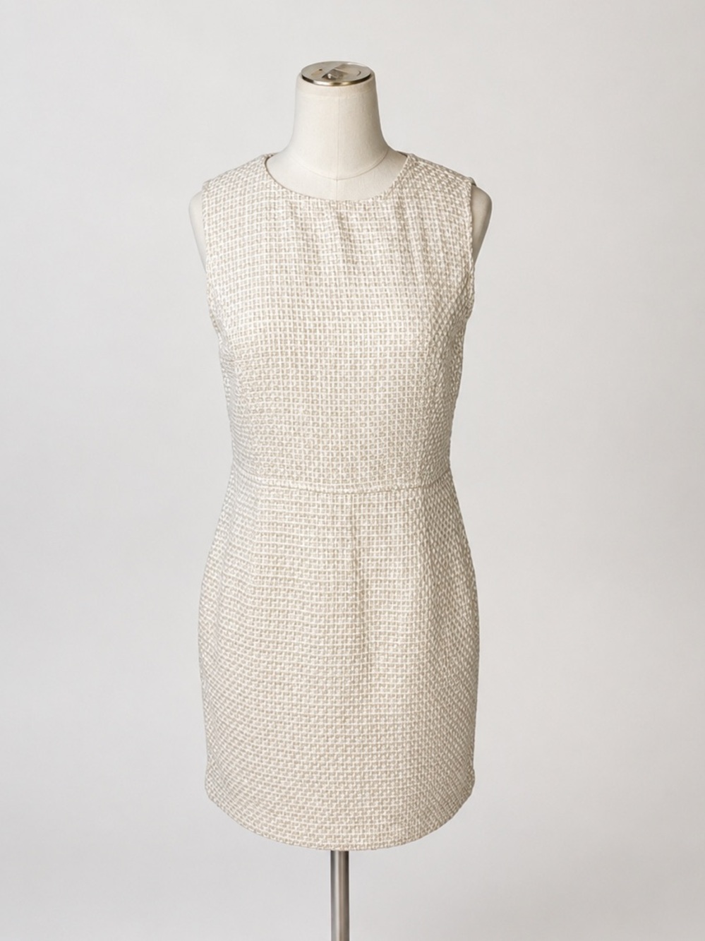 LOST‎ APRIL  Anthropologie Sheath Tweed Dress Small S White Gold Sleeveless